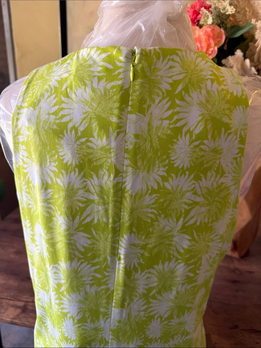 Michael Kors Bright Lime Green and White Floral Sundress